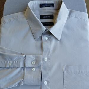 Claiborne Khaki T-Weave Button Up Dress Shirt  Men's XL 17½ - 34/ 35 long sleeve